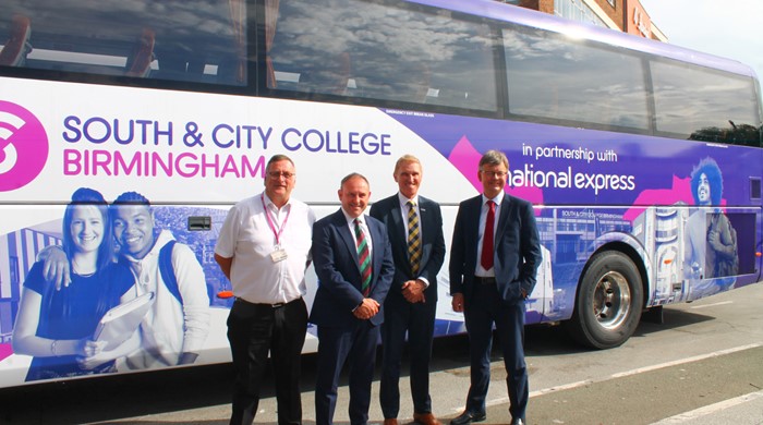 South and City College Birmingham celebrate 10 years of partnership with third National Express coach donation