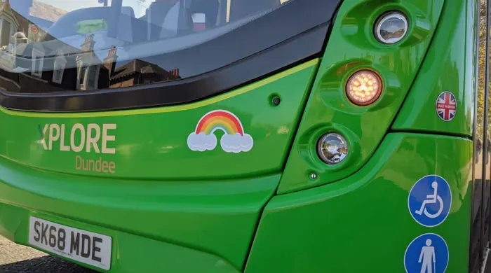 Xplore Dundee Bus With Rainbow Sticker